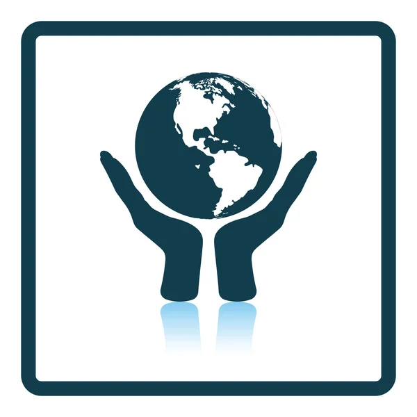 Ruce držící planetě ikonu — Stockový vektor