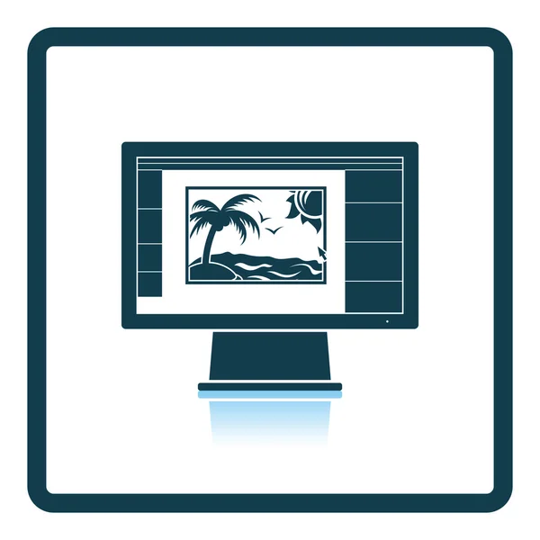 Icône de retouche photo sur l'écran du moniteur — Image vectorielle