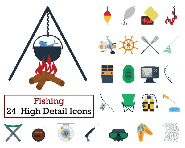 Conjunto de 24 iconos de pesca — Vector de stock