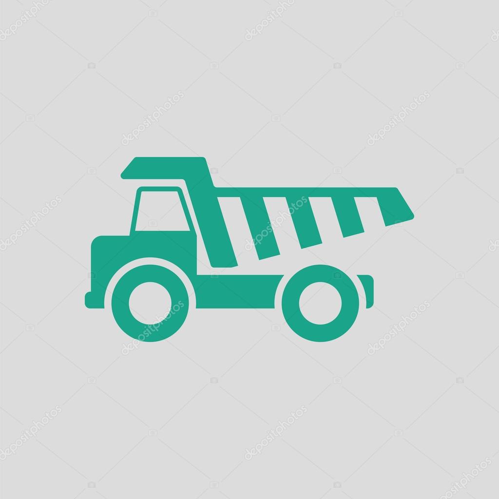 Icon of tipper. Gray background with green. Vector illustration.