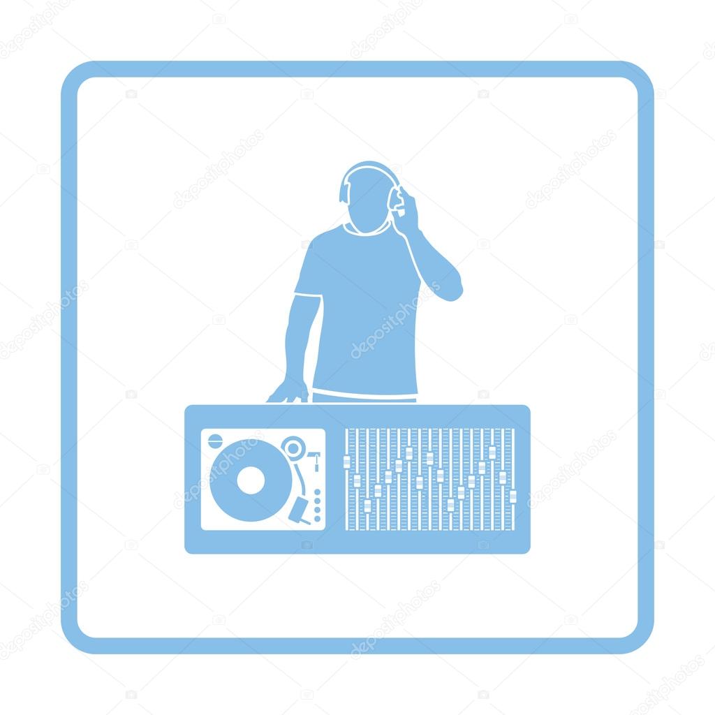 DJ icon. Blue frame design. Vector illustration.
