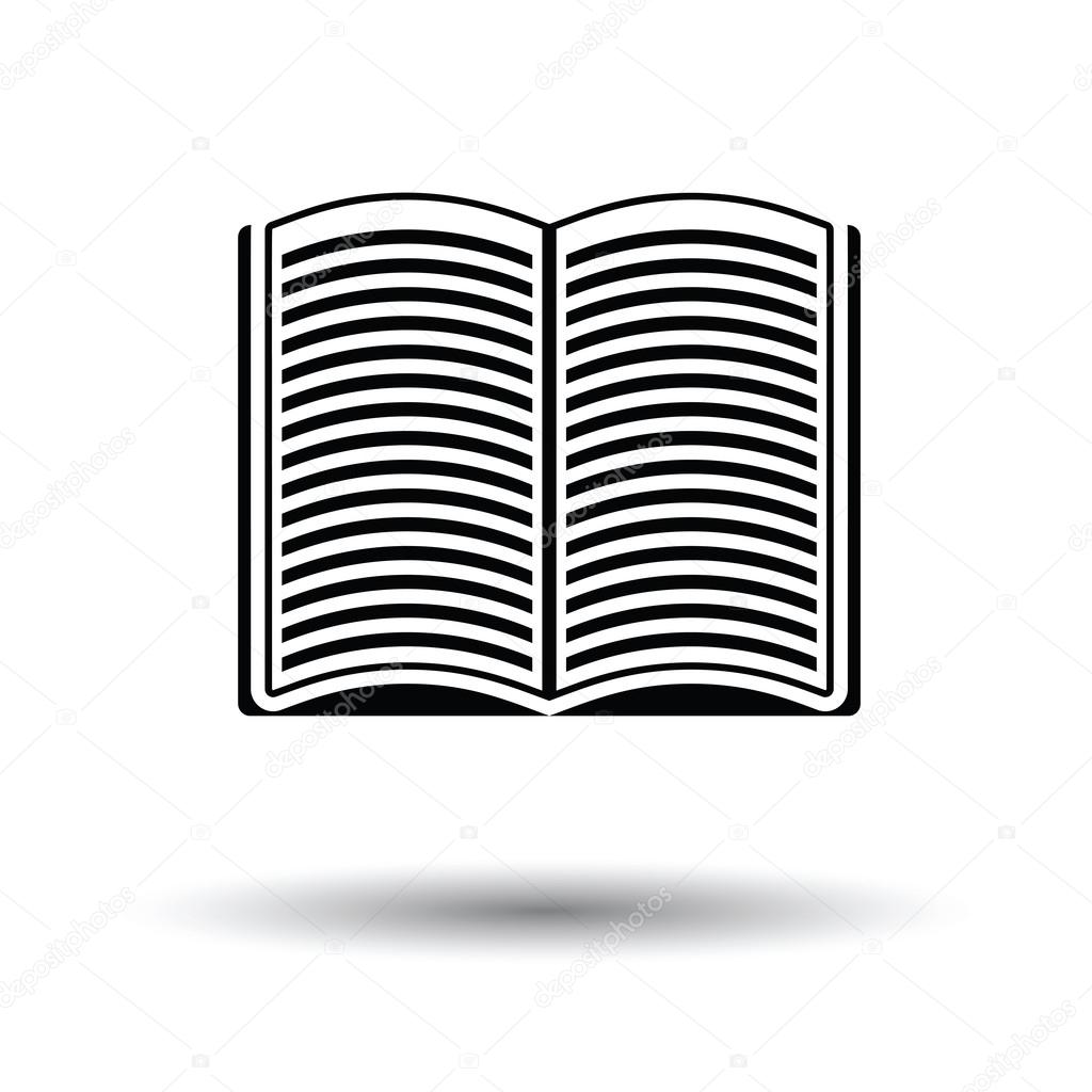 Open book icon. White background with shadow design. Vector illustration.