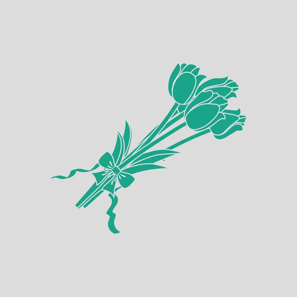 Tulipanes icono de ramo con lazo atado — Vector de stock