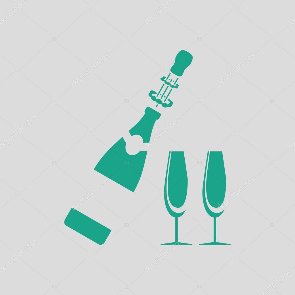 Party champagne and glass icon. Gray background with green. Vector illustration.