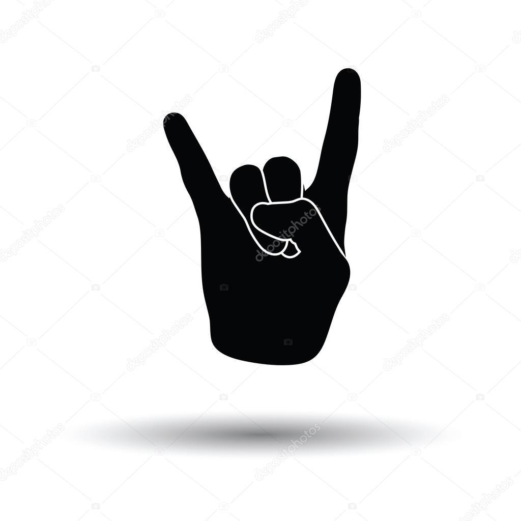 Rock hand icon. White background with shadow design. Vector illustration.