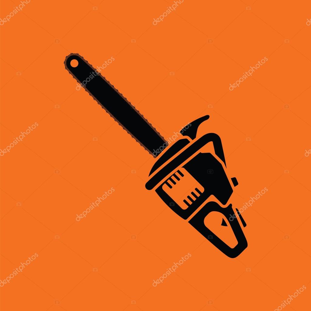 Chain saw icon. Orange background with black. Vector illustration.