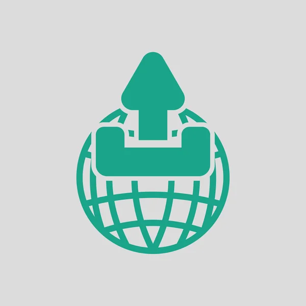 Wereldbol met symbool uploadpictogram — Stockvector