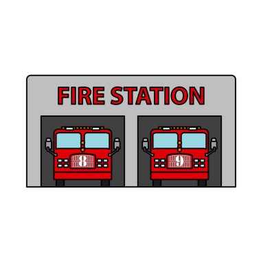 İtfaiye İstasyonu Simgesi. Renk Doldurma Tasarımı ile Düzenlenebilir Tasarım. Vektör İllüstrasyonu.