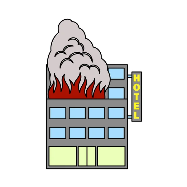 Hotel Building Fire Icon Upravitelný Obrys Barevným Vzorem Vektorová Ilustrace — Stockový vektor