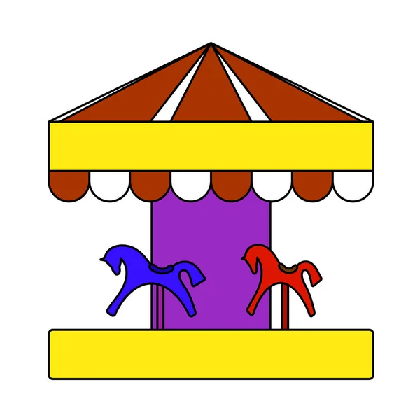 Niños Carrusel Caballo Icono Esquema Editable Con Diseño Relleno Color — Vector de stock