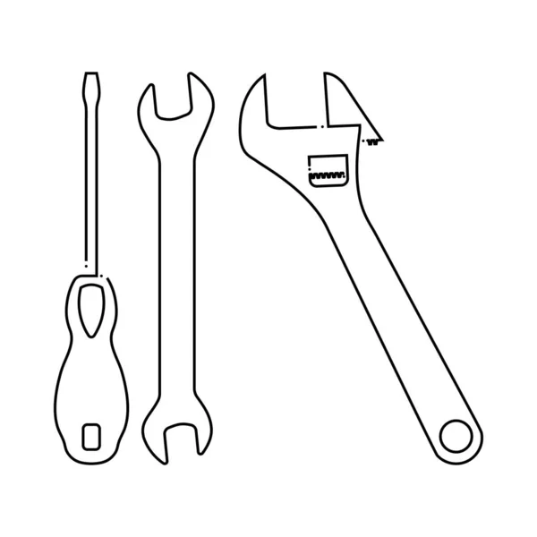 Wrench Schroevendraaierpictogram Overzicht Eenvoudig Ontwerp Vector Illustratie — Stockvector