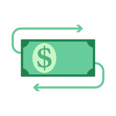 Banknota Para İkonası. Düz Renk Tasarımı. Vektör İllüstrasyonu.