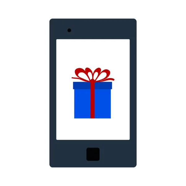 Smartphone Con Caja Regalo Icono Pantalla Diseño Color Plano Ilustración — Vector de stock