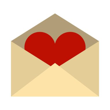 Kalp Simgesi ile Sevgililer Günü Zarfı. Düz Renk Tasarımı. Vektör İllüstrasyonu.