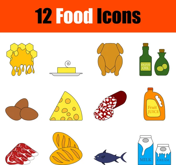 Set Iconos Comida Diseño Contorno Color Plano Con Trazo Editable — Vector de stock