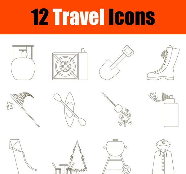 Reise Icon Set Vorhanden Thin Editable Stroke Line Ohne Fülldesign — Stockvektor