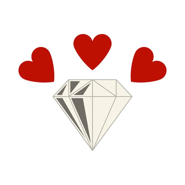 Diamant Met Hartenikoon Vlakke Kleur Ontwerp Vector Illustratie — Stockvector