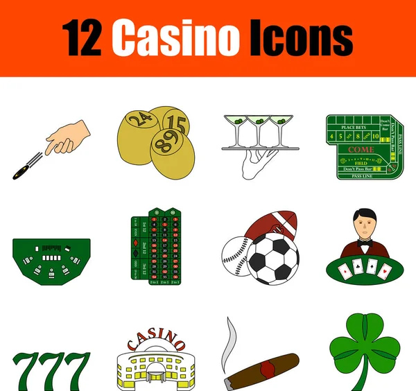 Juego Iconos Casino Diseño Contorno Color Plano Con Trazo Editable — Vector de stock