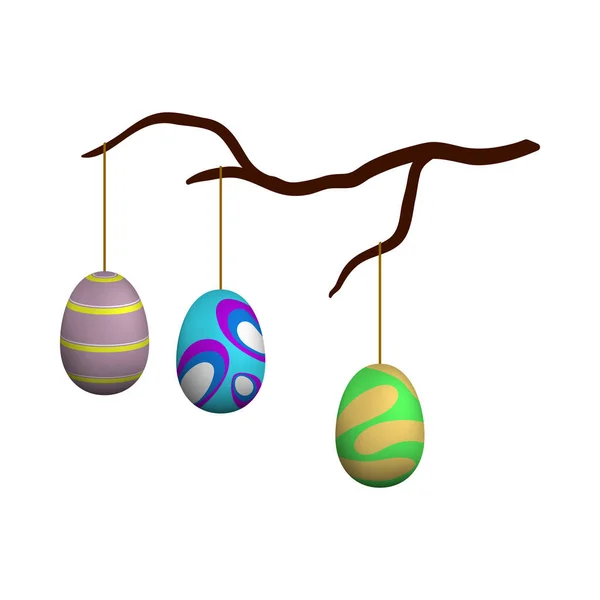 Huevos Pascua Colgados Ícono Rama Del Árbol Diseño Color Plano — Vector de stock