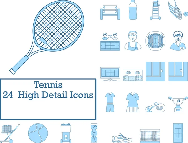 Tennis Icon Set Thin Line Blue Fill Design Vector Illustration — Stock Vector