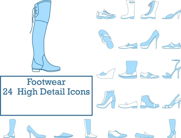 Set Iconos Calzado Línea Delgada Con Diseño Relleno Azul Ilustración — Archivo Imágenes Vectoriales