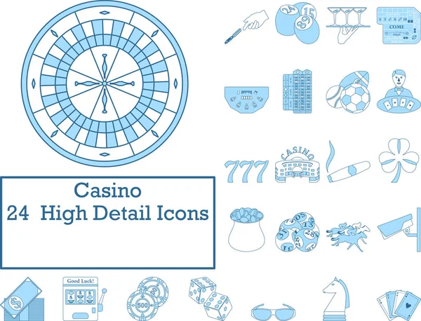 Casino Ikoon Set Dunne Lijn Met Blauwe Vulling Ontwerp Vector — Stockvector