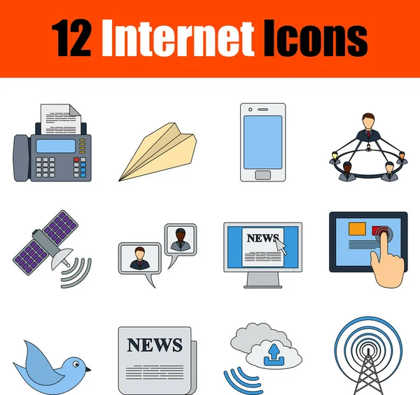 Conjunto Iconos Internet Diseño Contorno Color Plano Con Trazo Editable — Archivo Imágenes Vectoriales