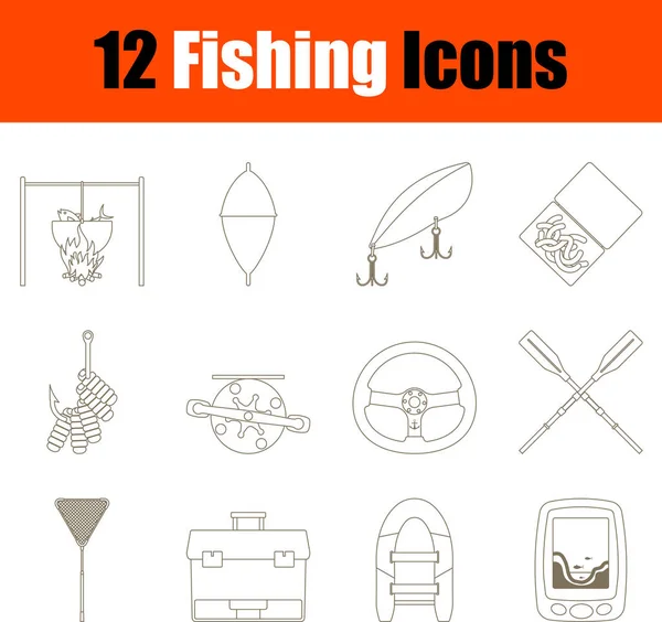 Fishing Icon Set Thin Editable Stroke Line Filling Design Vector — Stock Vector