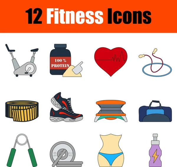 Set Iconos Fitness Diseño Contorno Color Plano Con Trazo Editable — Vector de stock