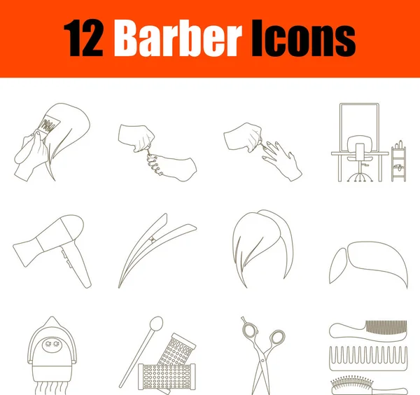 Set Iconos Barbero Línea Trazo Editable Delgada Sin Diseño Relleno — Vector de stock