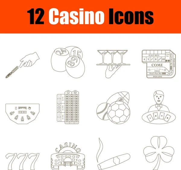 Juego Iconos Casino Línea Trazo Editable Delgada Sin Diseño Relleno — Archivo Imágenes Vectoriales