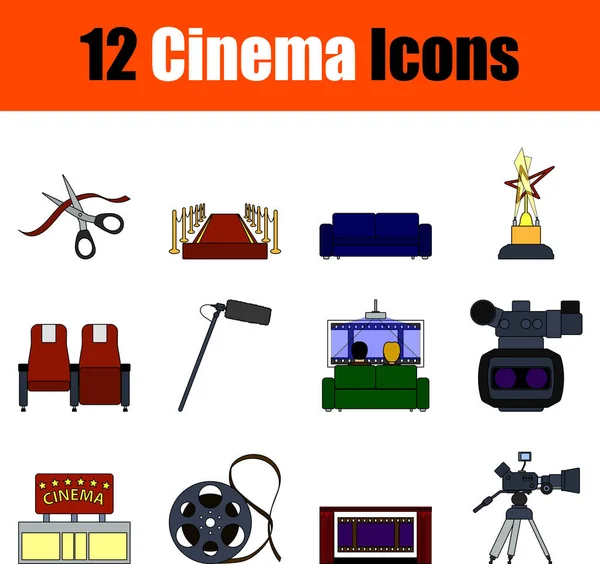 Conjunto Iconos Cine Diseño Contorno Color Plano Con Trazo Editable — Archivo Imágenes Vectoriales