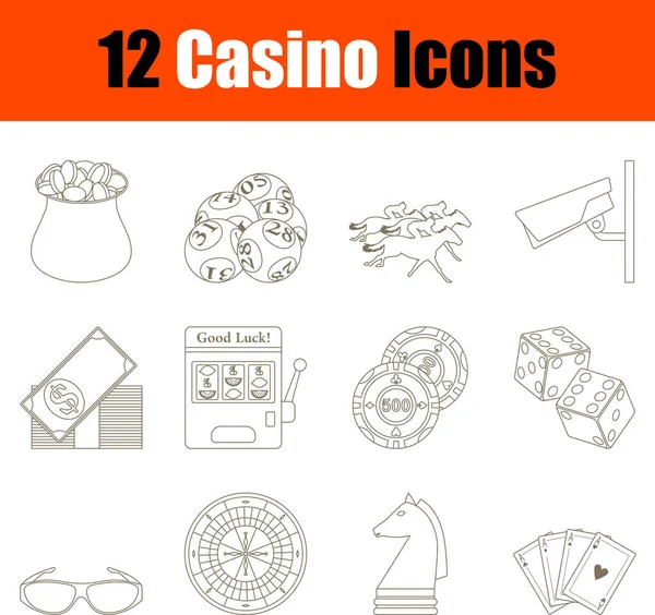 Juego Iconos Casino Línea Trazo Editable Delgada Sin Diseño Relleno — Vector de stock