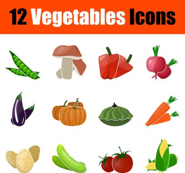 Sebze Icon Set. Düz Tasarım. Tamamen düzenlenebilir vektör çizimi. Metin genişletildi.