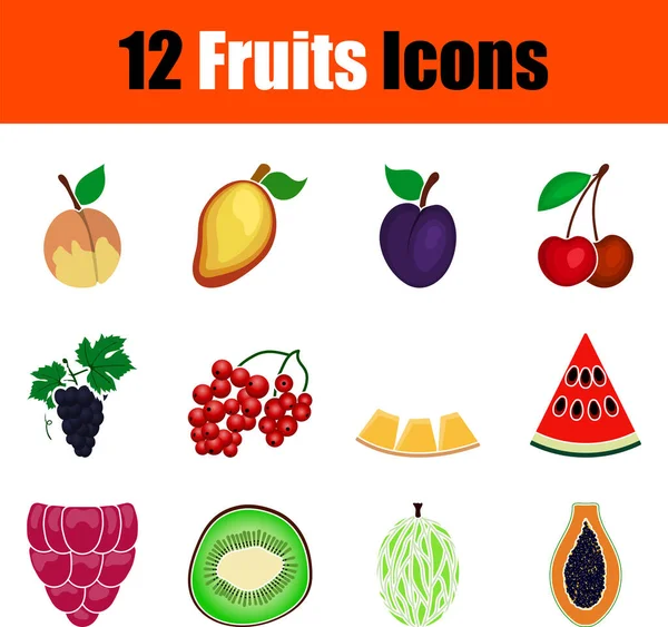 Set Icone Frutta Design Piatto Illustrazione Vettoriale Completamente Modificabile Testo — Vettoriale Stock