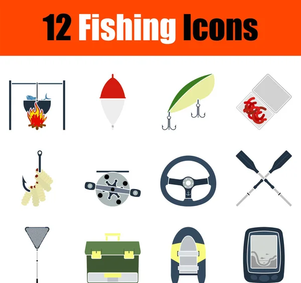 Fishing Icon Set Flat Design Fully Editable Vector Illustration Text — Stock Vector