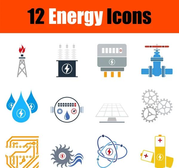 Conjunto Iconos Energía Diseño Plano Ilustración Vectorial Totalmente Editable Texto — Vector de stock