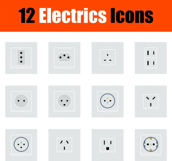 Conjunto Iconos Eléctricos Diseño Plano Ilustración Vectorial Totalmente Editable Texto — Vector de stock