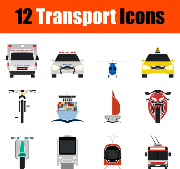 Set Icone Trasporto Design Piatto Illustrazione Vettoriale Completamente Modificabile Testo — Vettoriale Stock