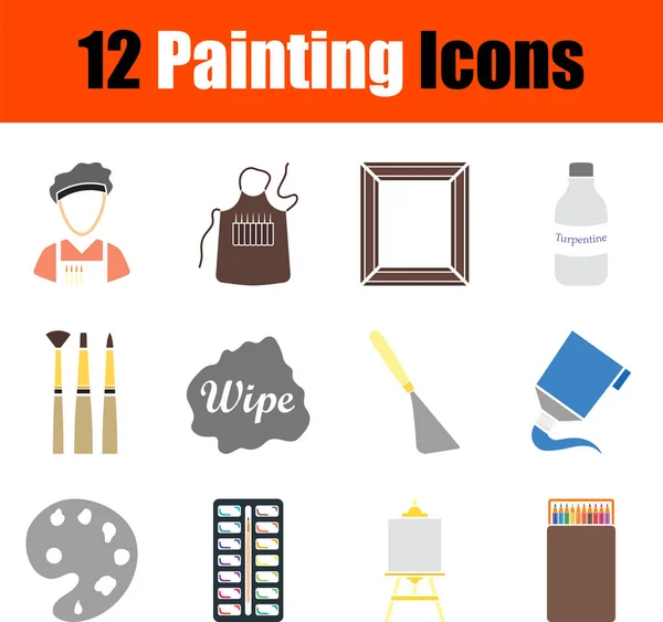 Conjunto Iconos Pintura Diseño Plano Ilustración Vectorial Totalmente Editable Texto — Archivo Imágenes Vectoriales