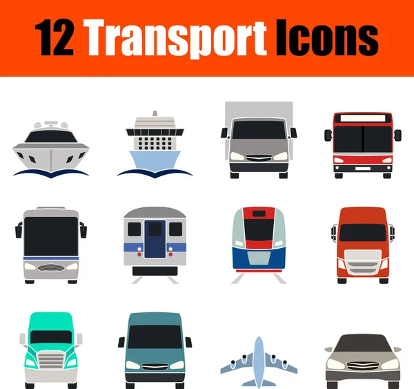 Ensemble Icône Transport Flat Design Illustration Vectorielle Entièrement Modifiable Texte — Image vectorielle