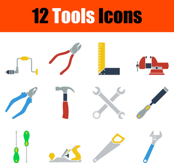 Tools Icon Set. Flat Design. Fully editable vector illustration. Text expanded.