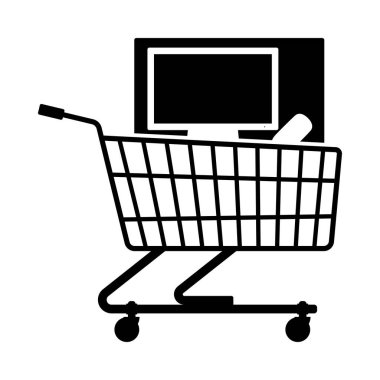 Bilgisayarlı alışveriş arabası simgesi. Siyah kabartma tasarımı. Vektör İllüstrasyonu.