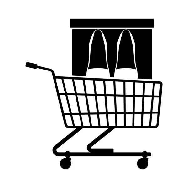 Carro Compras Con Zapatos Caja Icono Black Glyph Design Ilustración — Vector de stock