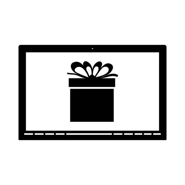 Laptop Met Geschenkdoos Scherm Ikoon Black Glyph Design Vector Illustratie — Stockvector