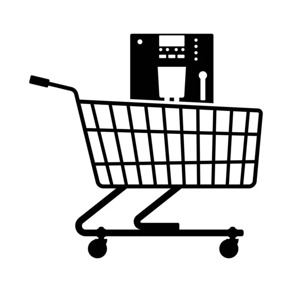 Shopping Cart Cofee Machine Icon Black Glyph Design Vector Illustration — Stock Vector