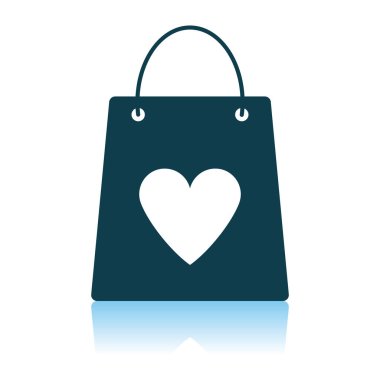 Kalp ikonlu alışveriş torbası. Gölge Yansıma Tasarımı. Vektör İllüstrasyonu.