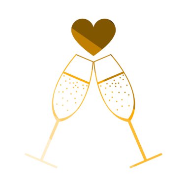 Kalp ikonlu şampanya kadehi. Düz Renkli Merdiven Tasarımı. Vektör İllüstrasyonu.