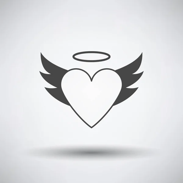 Coeur Saint Valentin Avec Des Ailes Halo Icône Gris Foncé — Image vectorielle