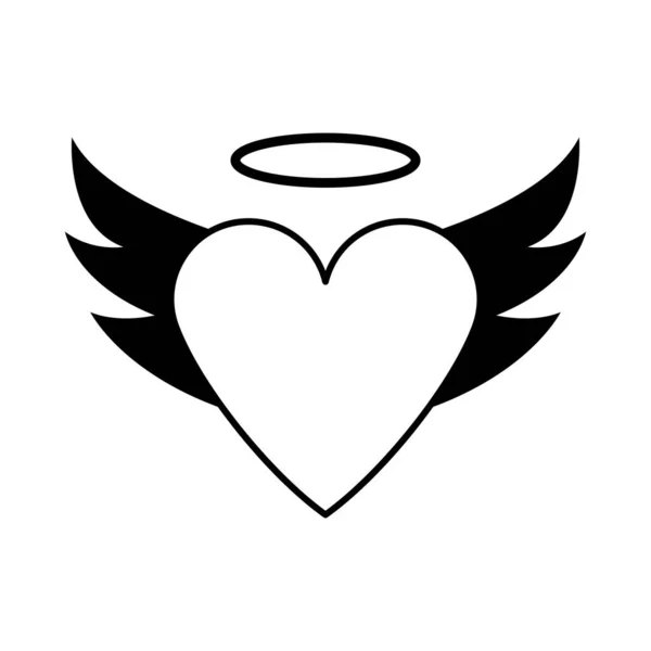 Coeur Saint Valentin Avec Des Ailes Halo Icône Design Glyphe — Image vectorielle